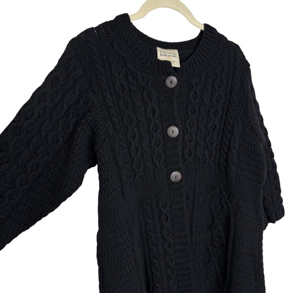 Kilronan Knitwear Black Cable Knit Merino Wool Sweater, S - Picture 3 of 9